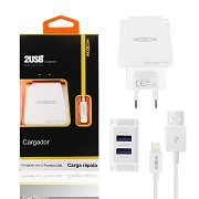 Cargador Red Moxom HC-03 Doble USB Auto ID 2.4A + Cable Lightning