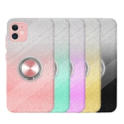 Caso de silicone brilhante iPhone 11 com suporte de ímã e anel 360o 5 cores