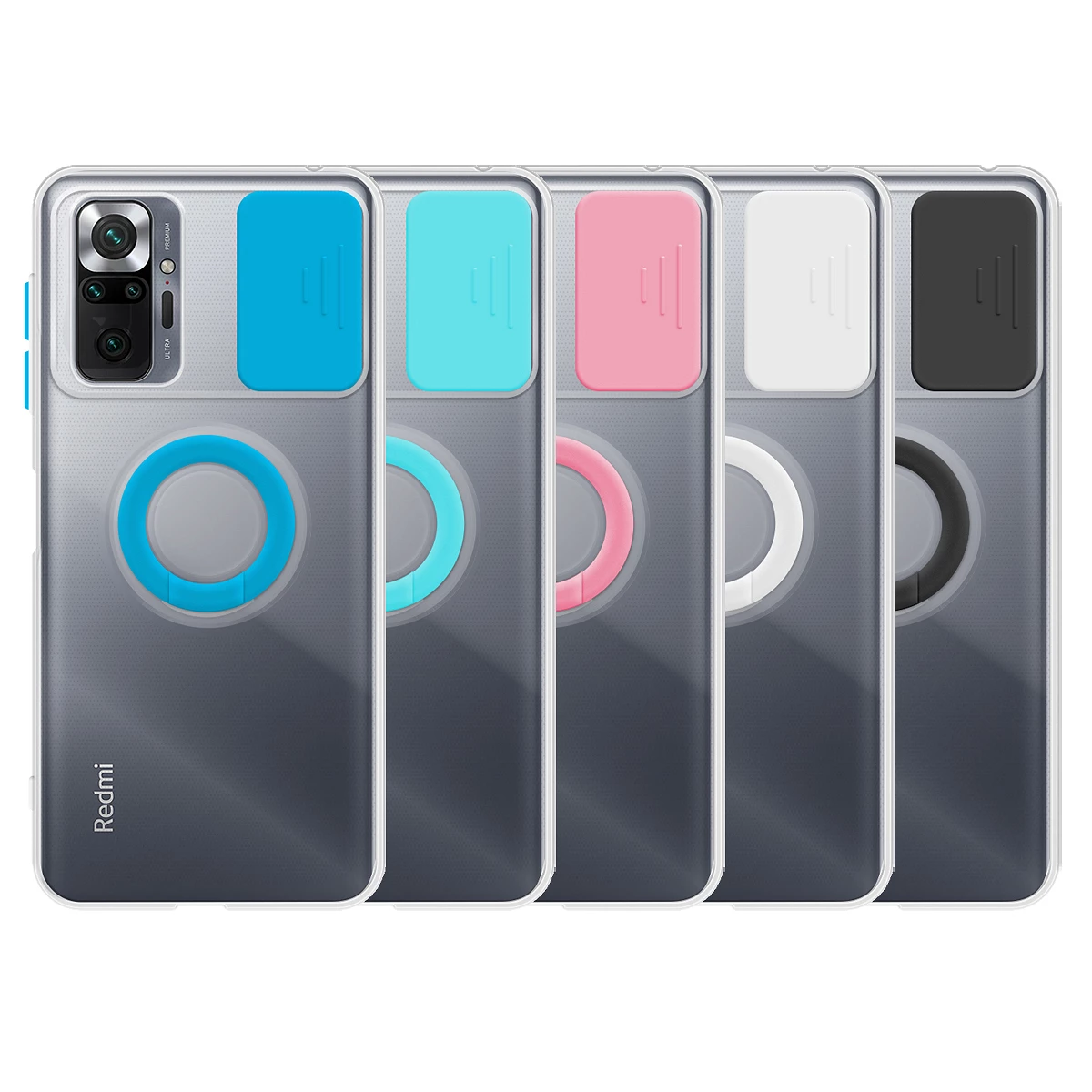 Funda Redmi Note 10 Pro Transparente con Anilla y Cubre Cámara 5 Colores
