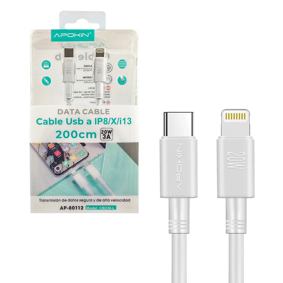Cable de carga y datos USB-A a Lightning Contact 20 W, Carga