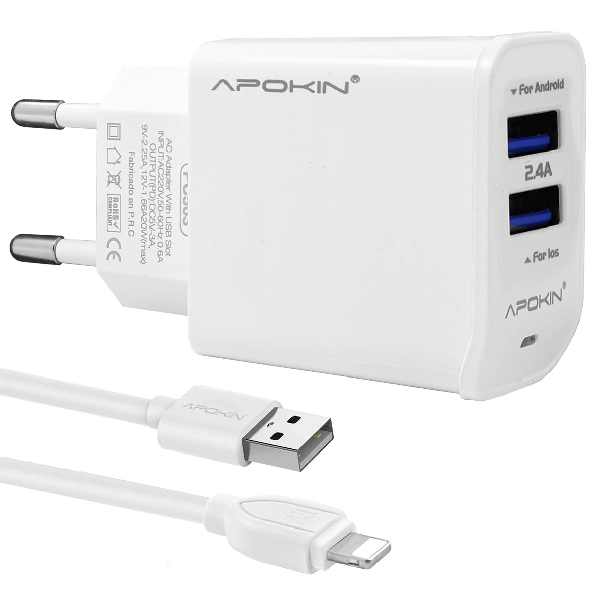 APOKIN® Chargeur Double USB Ultra Rapide USB 2.4 A USB 3.0